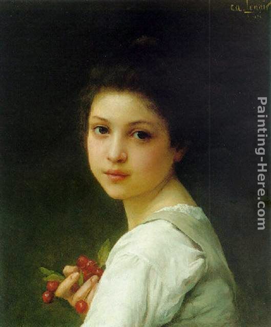Charles Amable Lenoir Portrait of a young girl with cherries